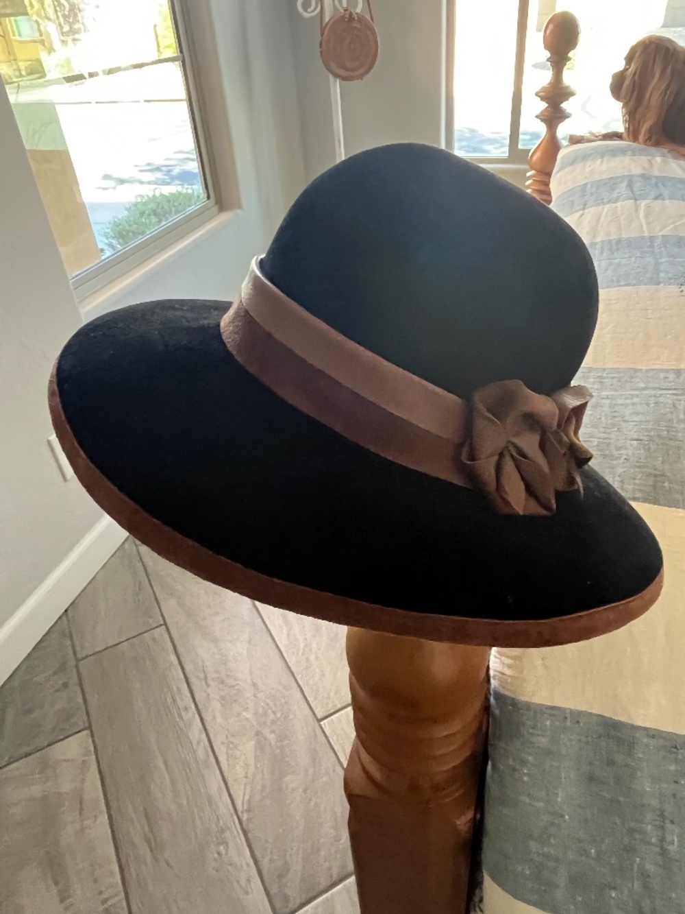 Para Ti de Santa Fe Black Wool Wide Brim Hat Suede Trim Sz S/M Western Boho